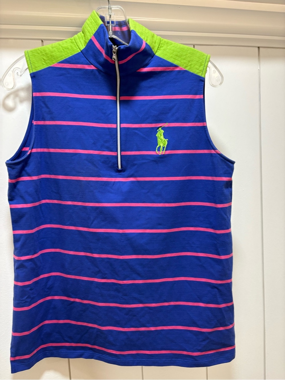Polo Ralph Lauren Women's Quarter Zip Polo Top Size Large Royal Blue Pink NWOT
